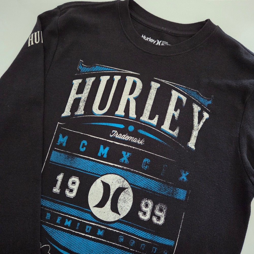 Hurley Thermal‎ Shirt Black Graphic Waffle Knit Buckle Exclusive Mens XL